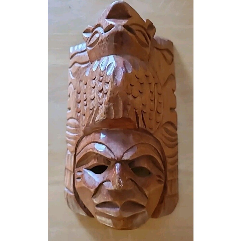 Wood Hand Carved Mask Wall Decor Native Owl Mexico 8"